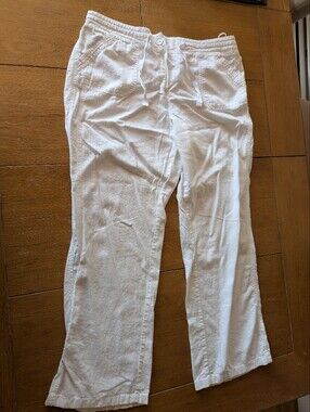 BHS White Cotton Jogger Pants Side Pockets Light Weight Stretchy Waist 16